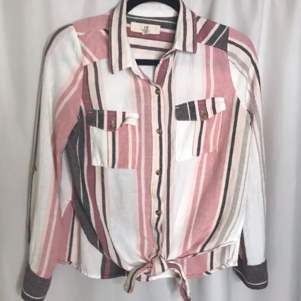 Tie front stripped linen blend shirt S